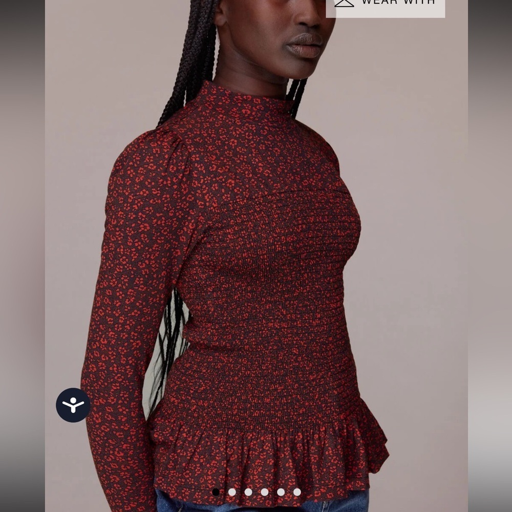 WHISTLES Pansy Dot Shirred Top size medium red black floral